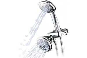 Hydroluxe 1433 Handheld Showerhead & Rain Shower Combo. High Pressure 24 Function 4" Face Dual 2 in 1 Shower Head System with Stainless Steel Hose, Patented 3-way Water Diverter in All-Chrome Finish