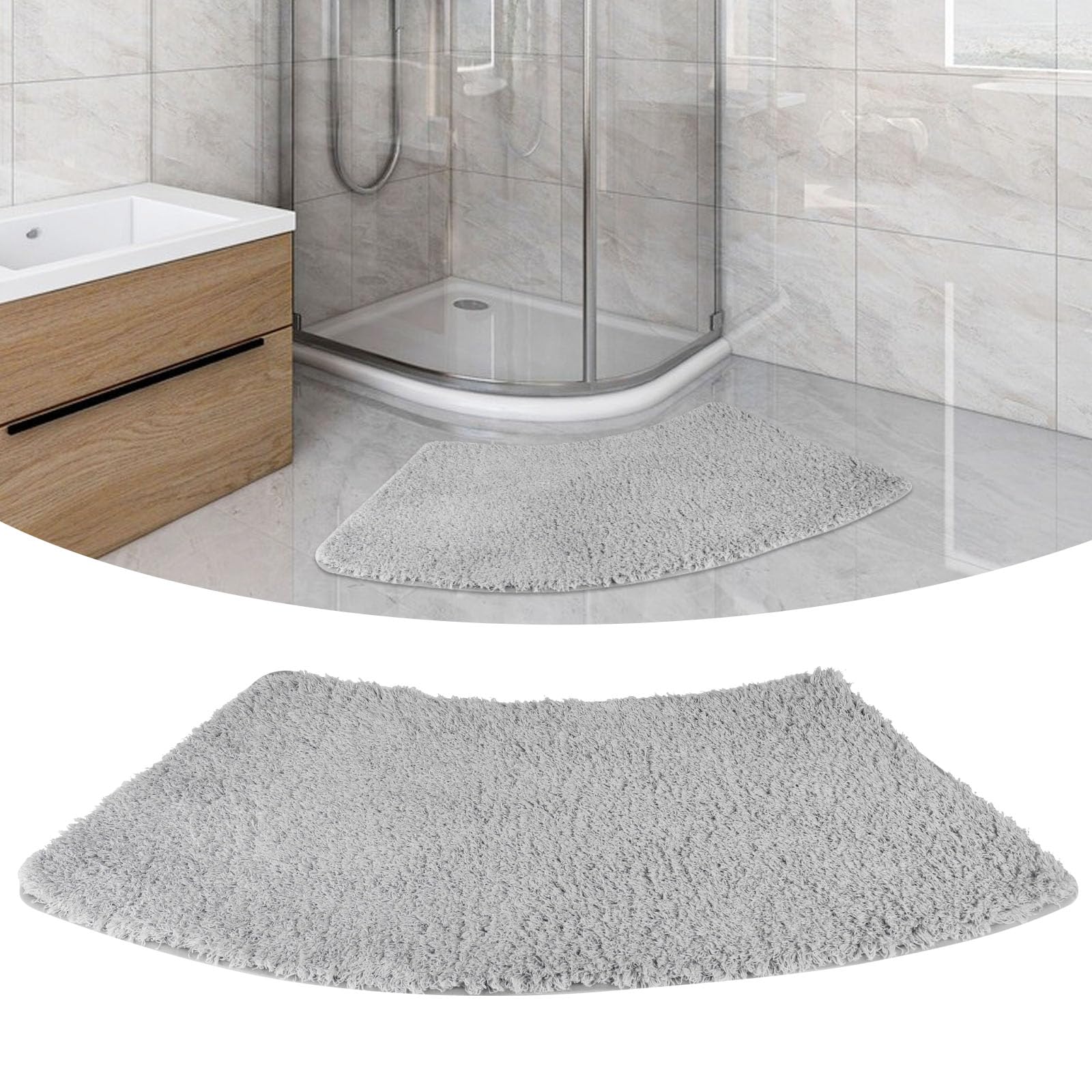 RUCUDIM Fan-shaped Curved Bath Mat, Bath Mats Non Slip Bathroom Mats, Shaggy Sector Corner Shower Mat, Semi-Circular Bath Mat,