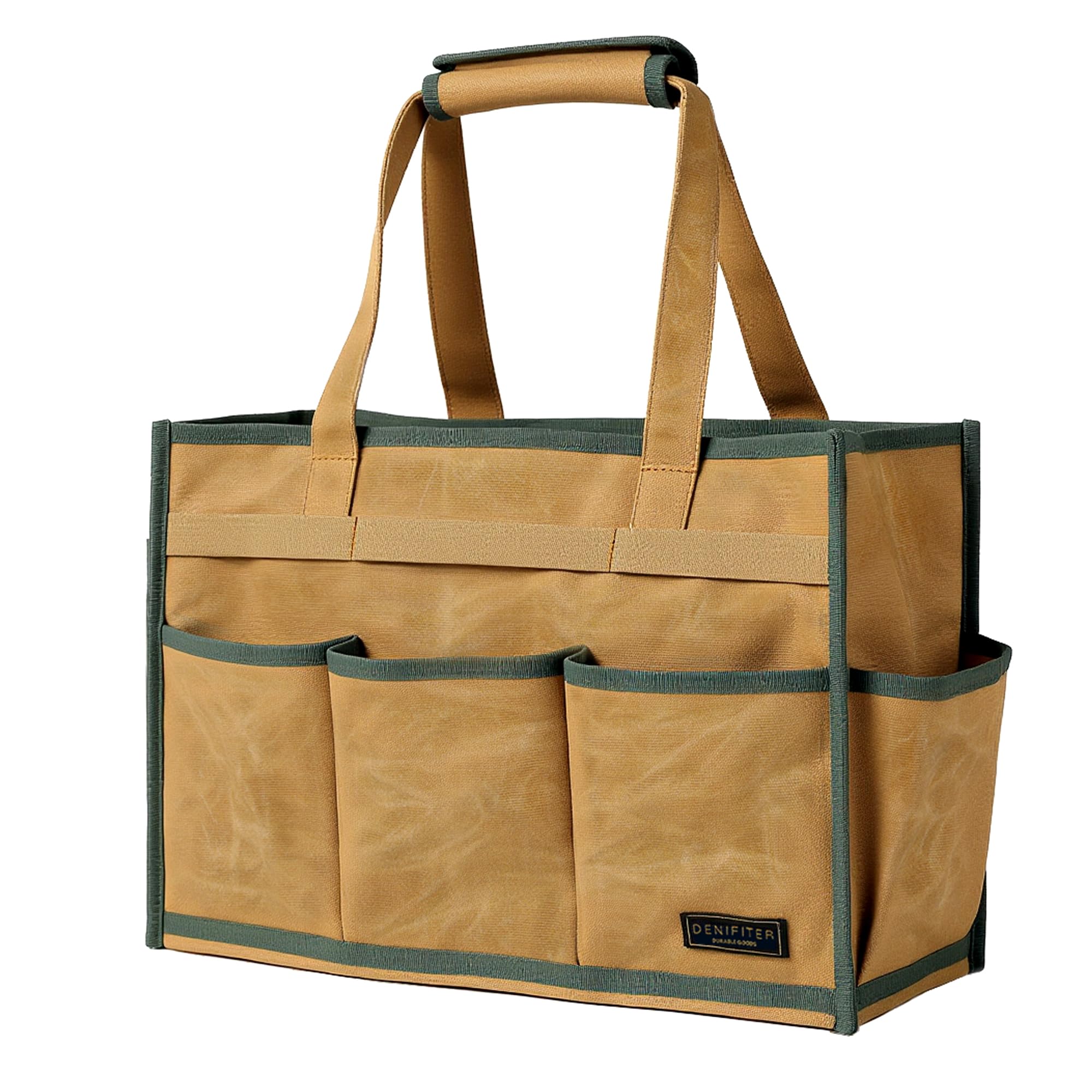 Tool Tote with 8 Pockets & Handle, Durable Waxed Canvas Tool bag for Tool Organizer & Storage (Khaki)