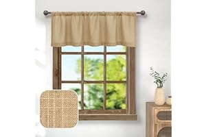 Pitalk Burlap Color Linen Window Valance for Kitchen 3 Inch Rod Pocket Semi Sheer Primitive Rustic Farmhouse Valance Curtain Topper for Bedroom Living Room Dining Bathroom 18 Inch Length Tan Brown