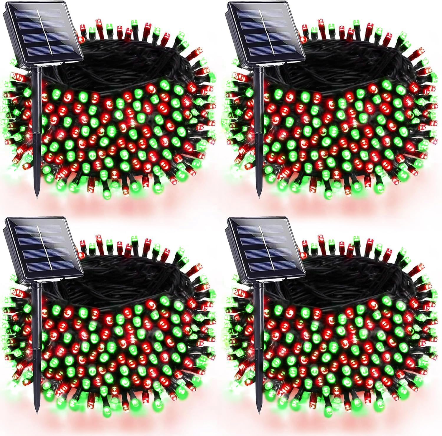 Photo 1 of 4 Pack 180FT Solar Christmas Lights Outdoor Waterproof, Super Bright 320 LED Solar String Lights with 8 Lighting Modes, Green Wire Twinkle Tree Light for Outside Xmas Party Decorations (Red and Green)
