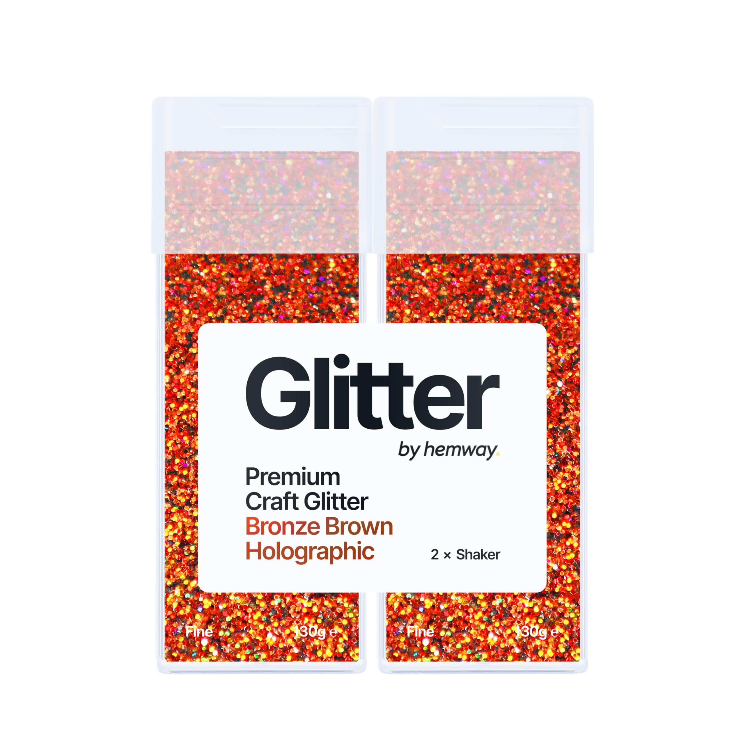 Hemway Glitter Shaker Bronze Brown Holographic 130g x2 Pack Fine, Craft Glitter Shakers for Resin & Epoxy Crafts, Christmas Art Supplies, Nail, Body, Face, Eye, Festival, Crafting, Slime, Sparkle