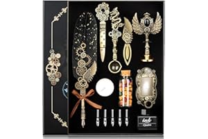 CunMei Quill Pen Ink Set with Wax Seal,Feather Quill Pen, a Collision of Punk and Retro Styles, both Calligraphy Pen Set and Wax Seal Stamp Kit, Suitable for Calligraphy Lovers of All Ages (Black)