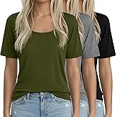 Neer 3 Pack Women's Scoop Neck Short Sleeve Tops Loose Fit Basic Casual T Shirts Lounge Layer Tees Summer