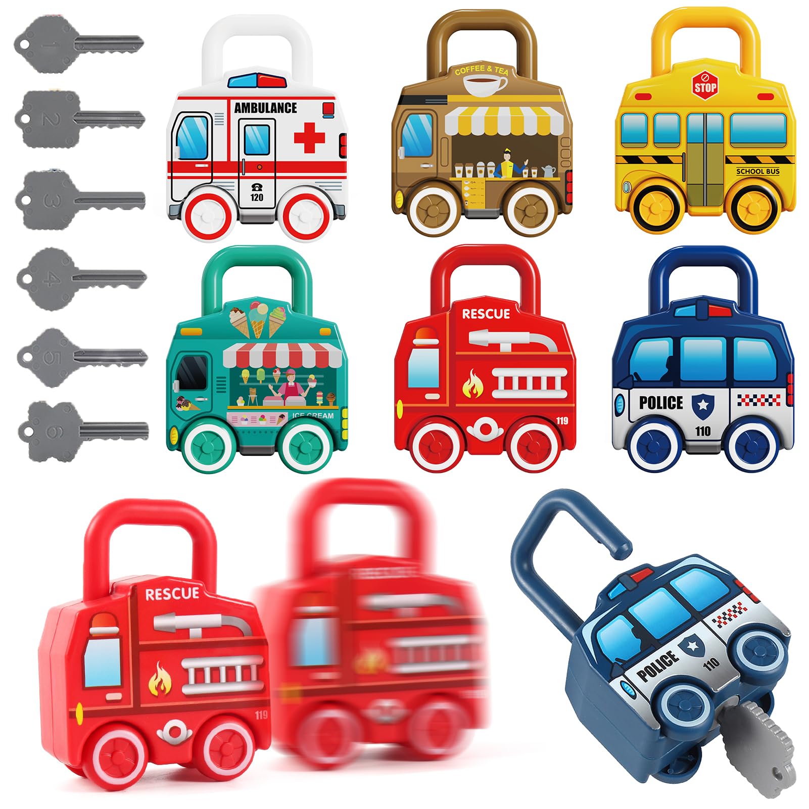 TEUVO Lock and Key Toys for Toddlers Montessori Toys for 1 2 3 4 5 Years Old, Early Educational & Activity Keys Unlock Toddler Fine Motor Skills Game Travel Toys Car Sensory Toy for Boys Girls Baby
