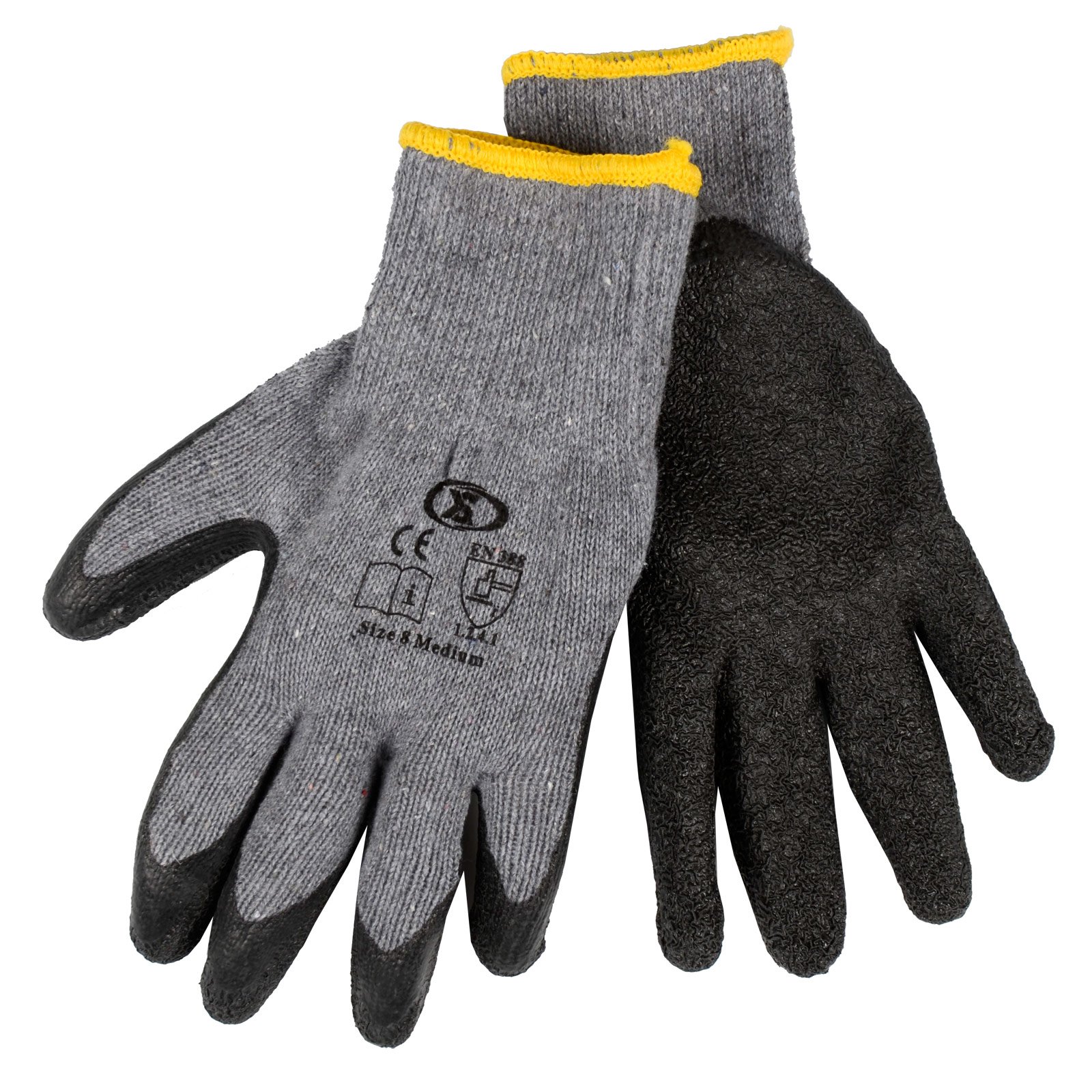 XS-Stock XS1905 12 Pairs of Builders Gardening DIY Latex Coated Work Gloves - Black (Size 8), Medium