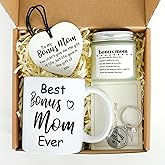 Bonus Mom StepMom Gifts-Christmas, Mother's Day Gifts,Birthday Presents from StepDaughter StepSon,Unique Gift for Bonus Mom with Mug,Candle,Keychain,Ceramic Ornament