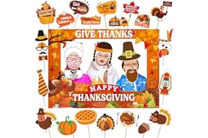 CUIXINCLT 35pcs Thanksgiving Decorations Photo Booth Frame and Props Pumpkin Turkey Maple Leaves Give Thanks Fall Harvest for Happy Thanksgiving Party Decorations