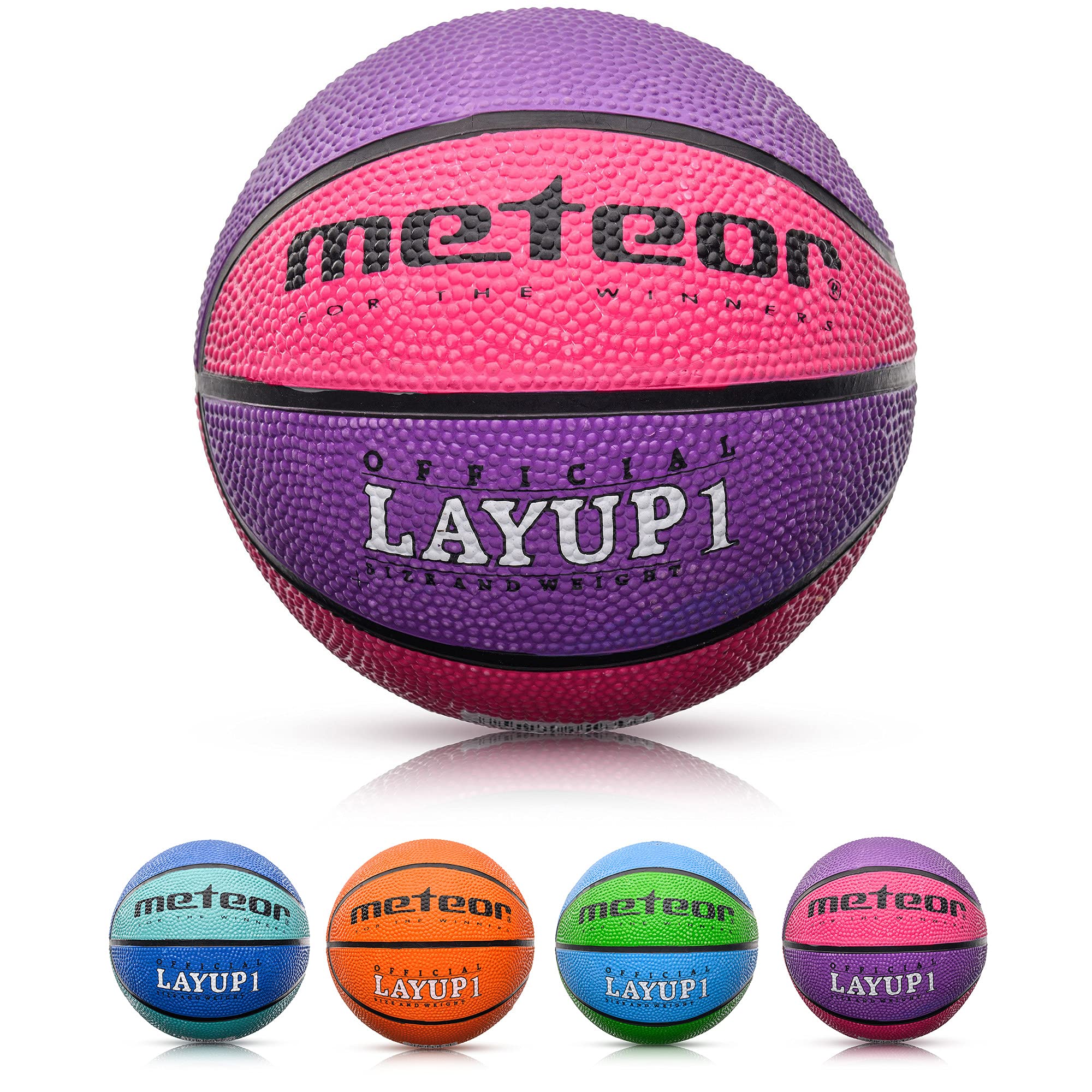 meteor Layup Basketball – Durable Rubber Surface for Outdoor & Indoor Play – Mini Ball Deep Grooves for Better Grip – Colorful Design for Visibility – Basket ball - Size 1 - Pink