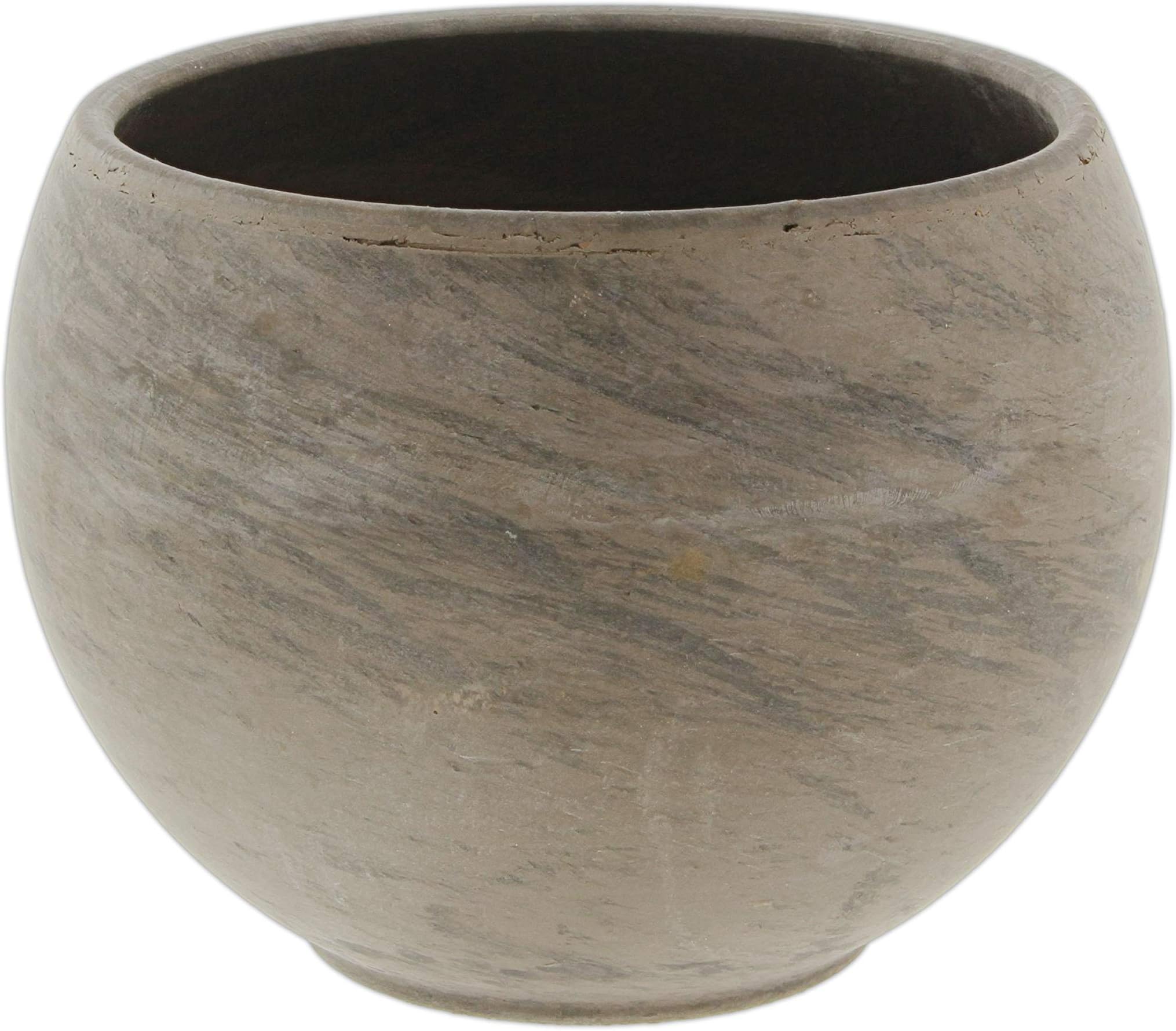 AC Decor Round Ceramic Planter Pot with Marbled Matte Brown Finish