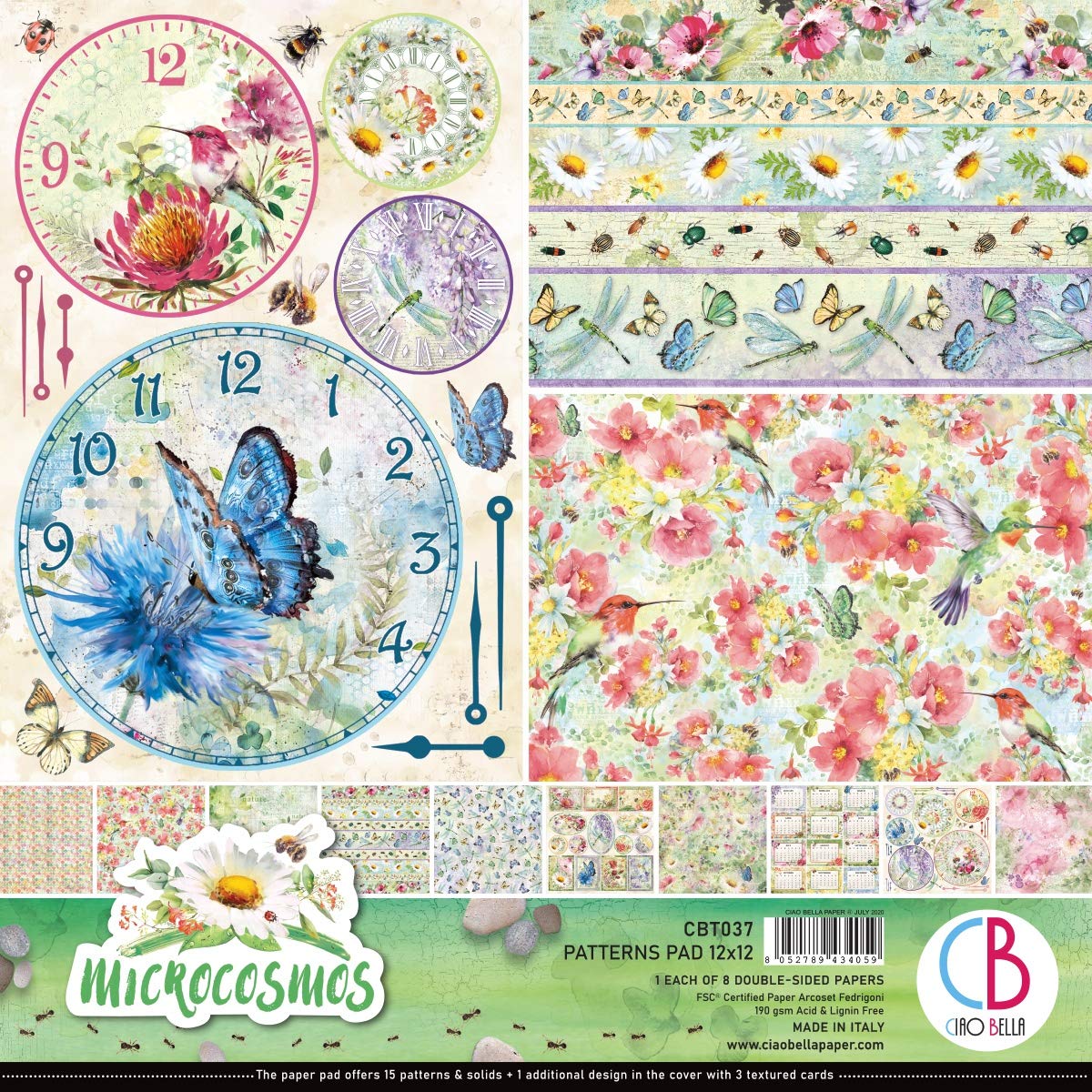 Ciao Bella Double-Sided Paper Pack 90lb 12"X12" 8/Pkg-Microcosmos, 8 Designs/1