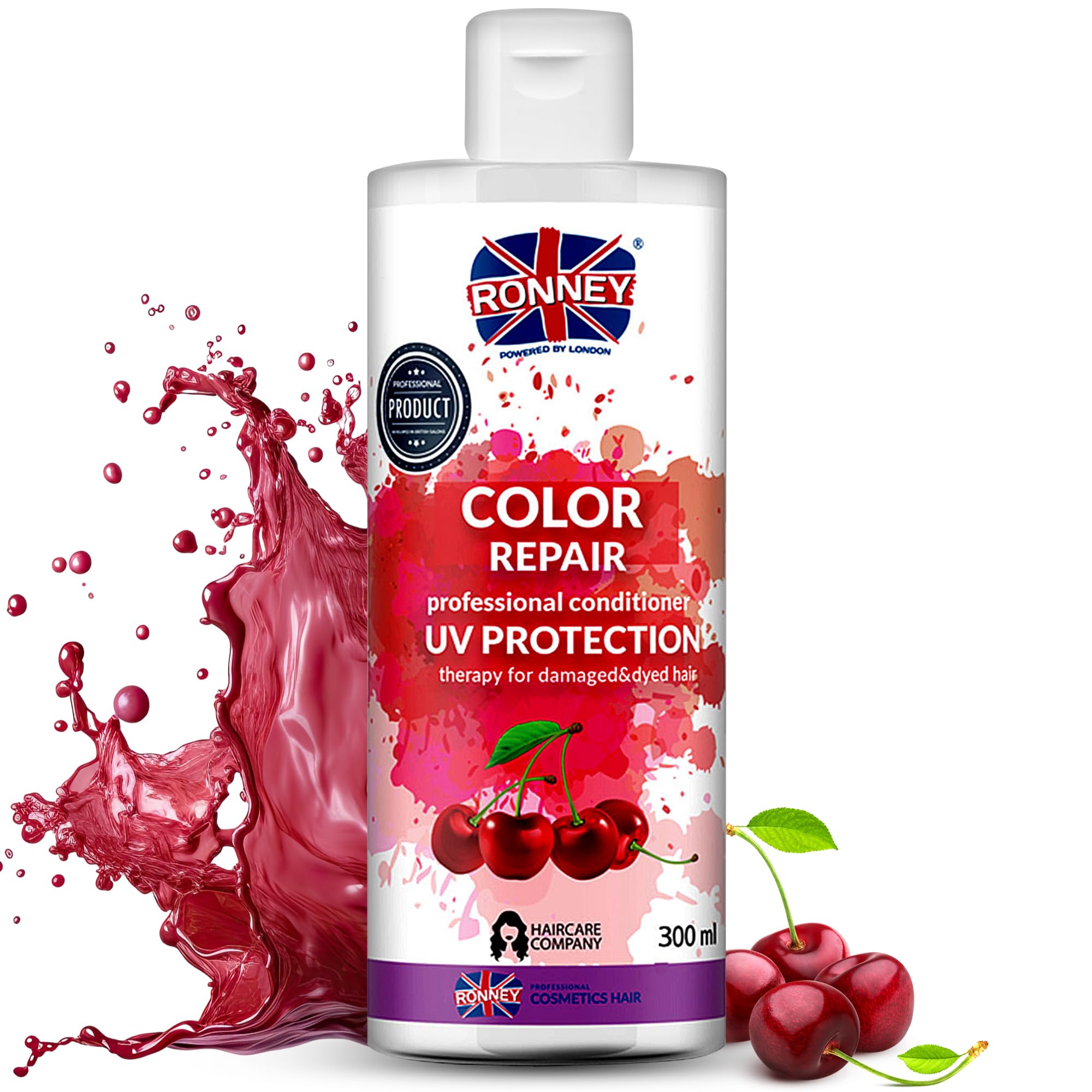 RONNEY Conditioner for Coloured Hair With Cherry Extract - 300ml Professional Colour Conditioner for Damaged & Dry Hair - Deep Conditioning Color Protect Treatment - Split End Repairing, UV Protection