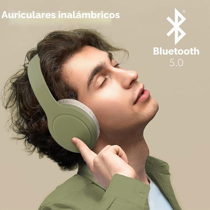 Tonality, Auriculares inalámbricos Plegables con reducción de Ruido pasivo, con conexión Bluetooth, Sonido estéreo con micrófono Incorporado, duración de hasta 30 Horas – Verde