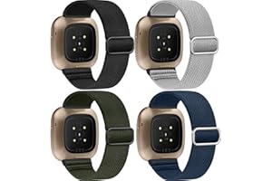 Zspoly 4 Pack Stretch Nylon Bands, Compatible with Fitbit Versa 4/Fitbit Versa 3 Bands/Fitbit Sense 2/Fitbit Sense Bands, Adjustable Soft Sport Woven Strap for Men and Women