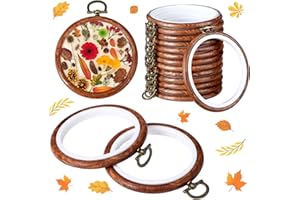 Burbell 15 Pcs 3 Inch Round Embroidery Hoops Frame Circle Rubber Hoops Ring Display Cross Stitch Ornament Imitated Wood Frame Kits for Christmas Halloween Craft Sewing DIY Hanging Gifts