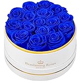 16 Preserved Roses Forever Flowers Real Roses in a Box Mother's Day Birthday Flowers for Her Mom Women Wife Valentine's Day, Royal Blue Roses