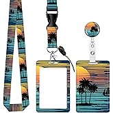 ID Badge Holder with Retractable Badge Reel Clip and Lanyard, Cute Card Name Tag Lanyard Vertical ID Protector Bage Clips for Nurse Doctor Teacher Student(Tropical Beach)