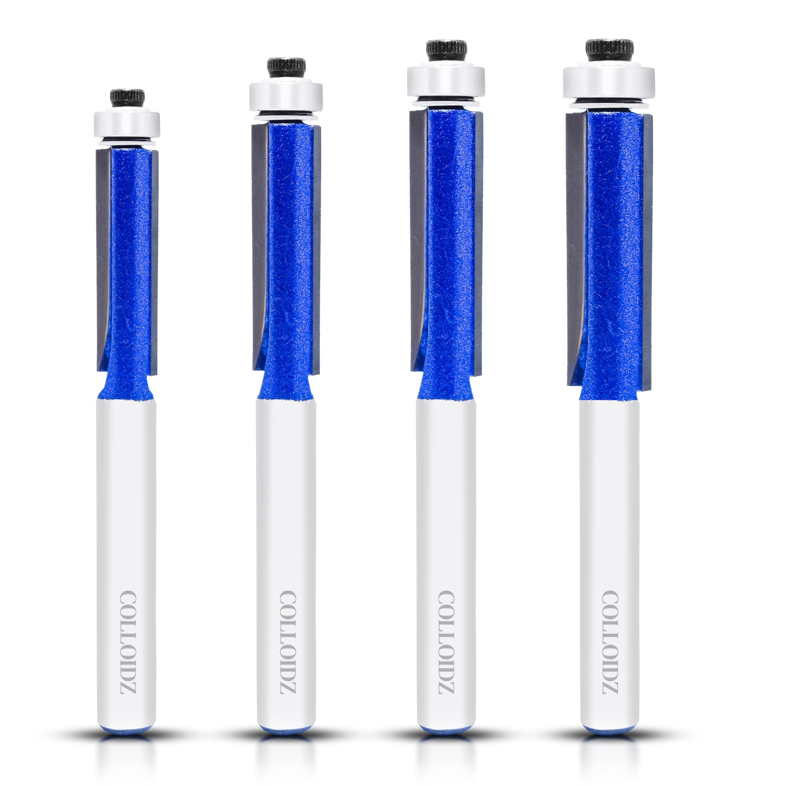 Photo 1 of 4PCS Flush Trim Router Bit Set 1/4 Inch Shank - Carbide Pattern Top Bearing Flush Trim Router Bit - Cutting Height Respectively 3/4", 1", 1-3/16", 1-3/16