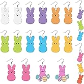 Y1tvei Easter Bunny Peeps Earrings - 9Pairs Blue Pink Yellow Bunny Peeps Candy Drop Dangle Wooden Earring Lightweight Cute Easter Rabbit Costume Spring Party Holiday Jewelry Gifts for Party Favors