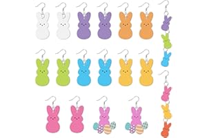 Y1tvei Easter Bunny Peeps Earrings - 9Pairs Blue Pink Yellow Bunny Peeps Candy Drop Dangle Wooden Earring Lightweight Cute Easter Rabbit Costume Spring Party Holiday Jewelry Gift for Kid Girls Women