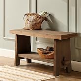 HOKYHOKY Wood Entryway Bench - 31.5" Farmhouse Small Storage Bench, Indoor | Solid Wood Bench Top, Rustic Narrow Bench Seat for Entryway, Dining Room, Living Room and Hallway, Brown