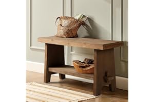 HOKYHOKY Solid Wood Entryway Bench - 31.5" Farmhouse Small Storage Bench, Rustic Narrow Bench Seat for Indoor, Entryway, Dini