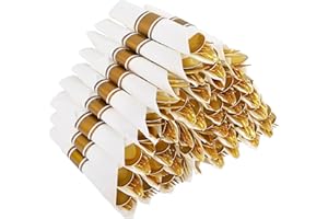 Joyido 50Guests Pre Rolled Gold Plastic Silverware Sets - Heavy Duty Gold Cutlery - Include 50 Pack Wrapped Disposable Utensils with Napkins for Parties, Dinners & Weddings