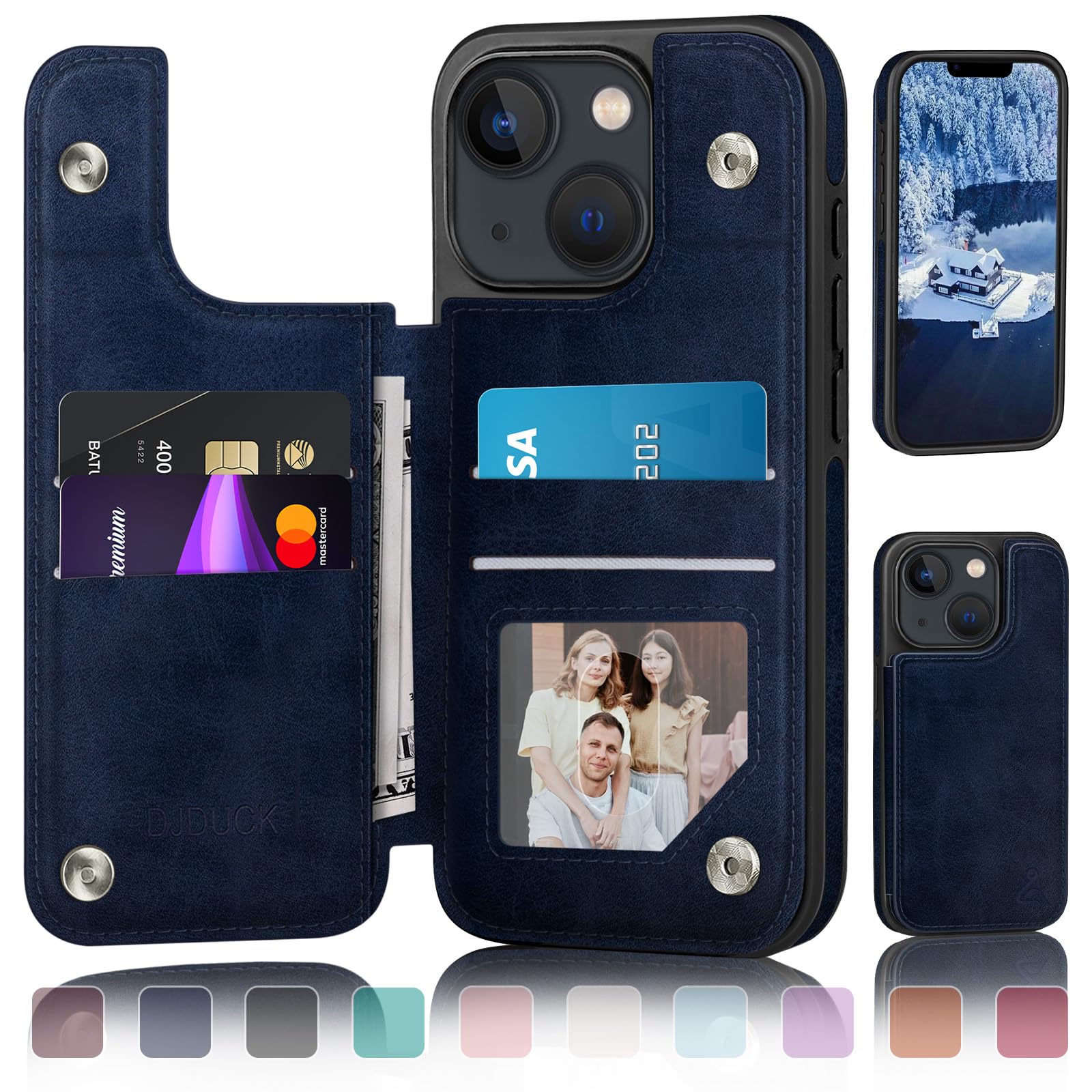 DJDUCK Designed for iPhone 13 Case Wallet with Card Holder, [Magnetic Clasp Cover] [RFID Blocking Leather Protection] Shockproof Women Men Cases 6.1 Inch for Apple 13 Dark Blue