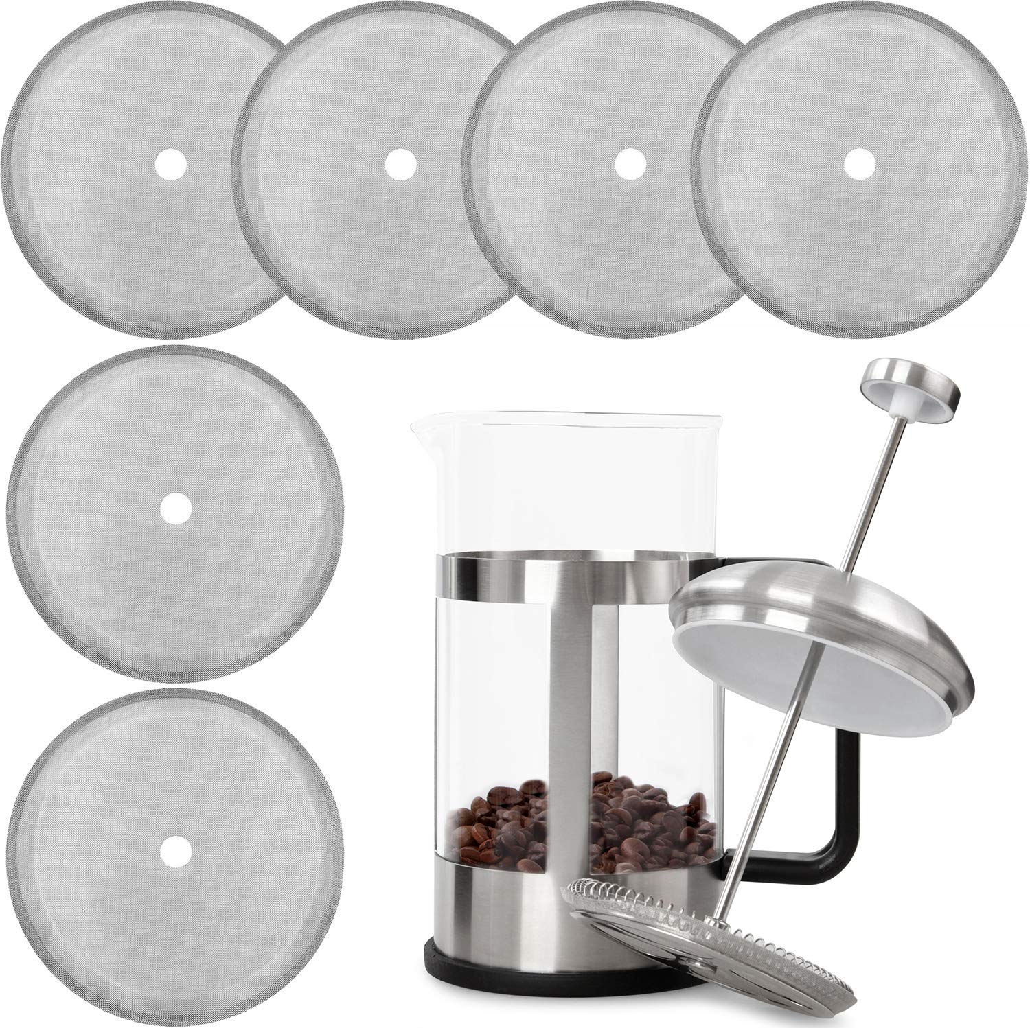 Photo 1 of Boao 6 Packs French Press Replacement Cafetiere Filter Mesh Screen Coffee French Press Filters, 4 Inch Stainless Steel Reusable, for 8 Cup/ 34 OZ/ 1000 ml Coffee Tea Makers