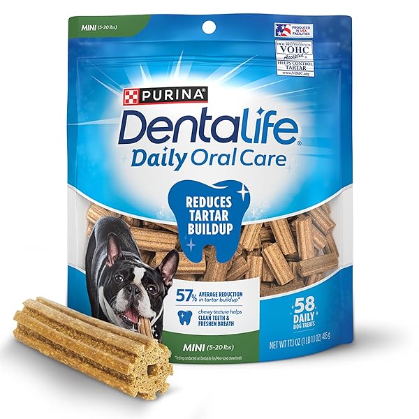 DENTALIFE DAILY ORAL CARE DOG TREATS FOR SMALL DOGS 5-20 LBS., CHEWY DENTAL TREAT TO FRESHEN BREATH AND FIGHT TARTAR, CHICKEN FLAVOR, 17.1 OZ., 58 CHEWS – 58 CT. POUCH
