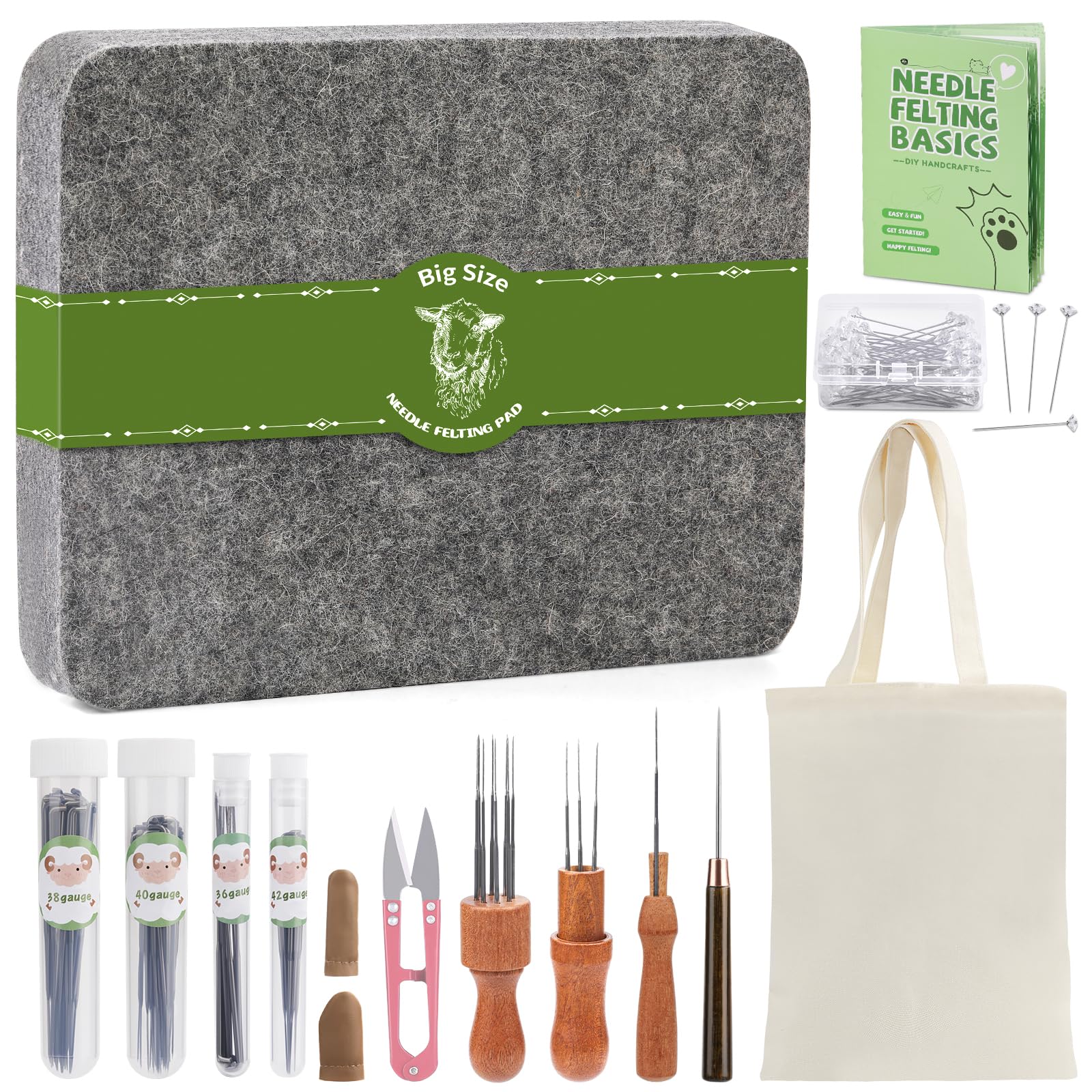 dipeer Needle Felting Kit, 8×10 Inch Needle Felting Pad, 90 Pcs Felting Needles, Needle Felting Kits for Beginners 3 Size Wooden Handle Holder, Felting Supplies with Storage Bag for DIY Crafts — image 1