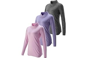 LIBERTY PRO 3 Pack Women’s Thermal Micro-Fleece Mock Neck Long Sleeve Tops for Cold Weather Gear Workout Running