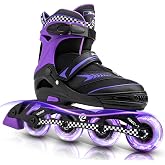 Adjustable Inline Skates for Kids Youth Adults with Full Light Up Wheels | Outdoor Safe Roller Skates for Girls Boys Women Men, Breathable Liner, Self Powered Flash, Smooth Rolling, Ideal for Skating