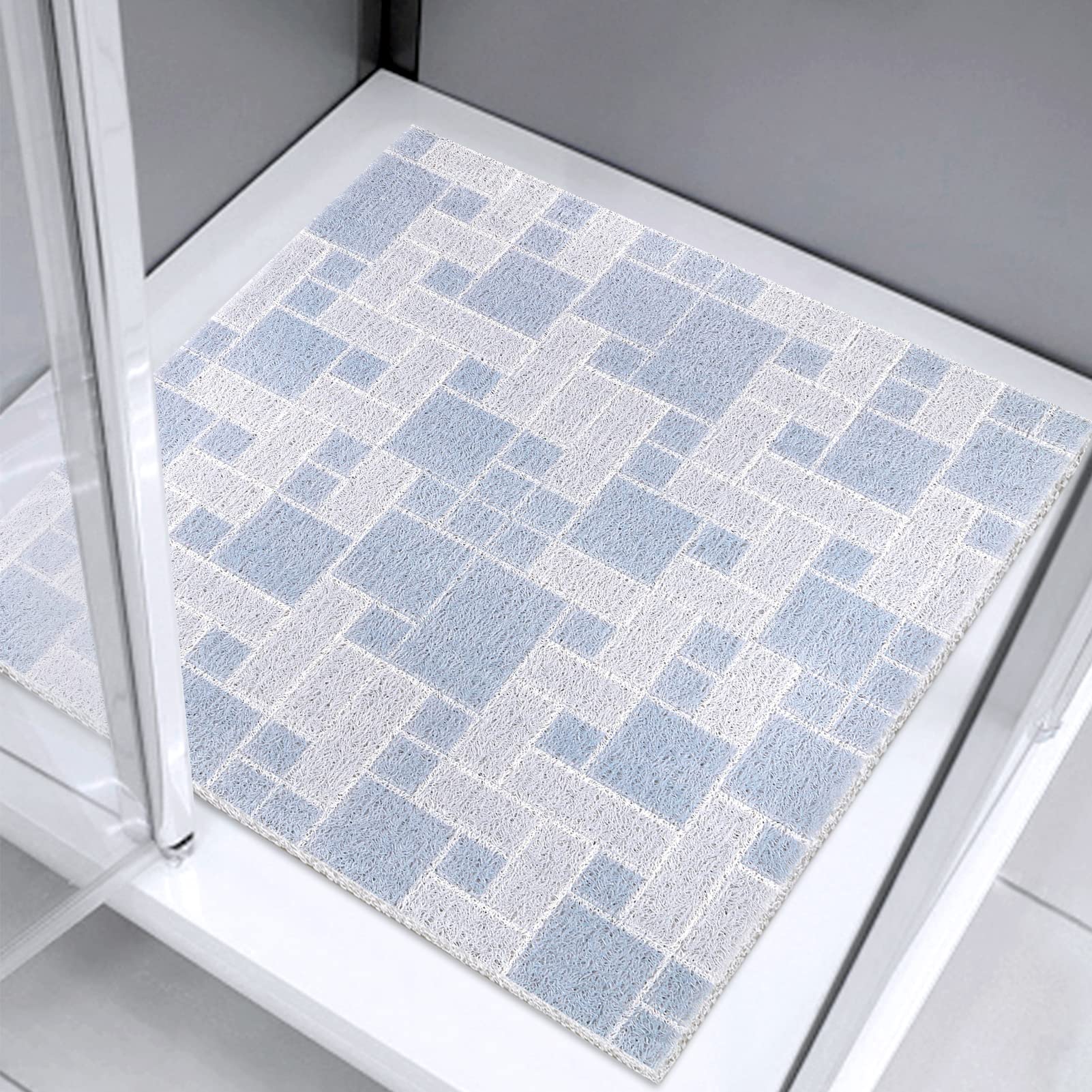 Shower Mat Bath Mat Non Slip Anti Mould Bathroom Bath Mat for Inside Bath, Soft PVC Loofah Shower Mat for Inside Shower with Excellent Permeability, Dirt-resistant, Cuttable (60 x 60 cm, Grey Blue) — image 1