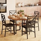 IRONCK Dining Table Set for 4, 47.2 inch Round Kitchen Table and 4 Chairs | 47-inch Circle Kitchen Table, 4 Upholstered Chairs. Under-Table Storage Shelf. for Dining Room and Small Space. Easy Setup.