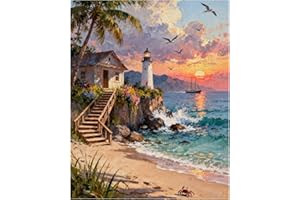 Paint by Numbers Adult Kit, Beach Paint by Number for Beginners - 16x20 Inch, Acrylic Oil Painting Adult Paint by Number Kits