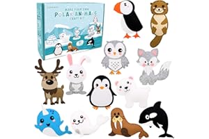 CiyvoLyeen Polar Animals Sewing Kit for Kids Make Your Own Winter Polar Animals Felt Plush Craft Kit Includes 14 Creative Projects to Sewing Beginners Fun DIY Educational Gift for Boys and Girls