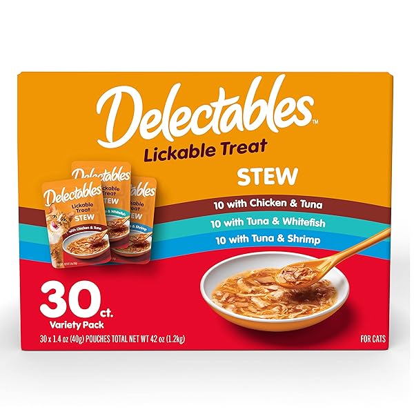 HARTZ DELECTABLES STEW LICKABLE WET CAT TREATS FOR ADULT & SENIOR CATS, VARIETY PACK, 30 COUNT