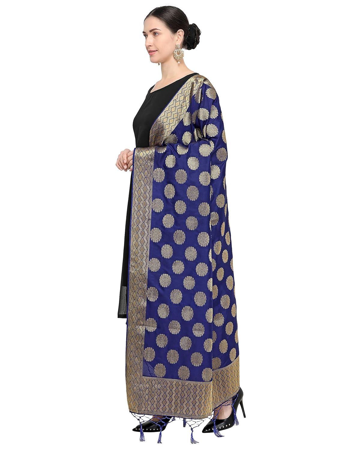 pisara women silk banarasi dupatta,cyan