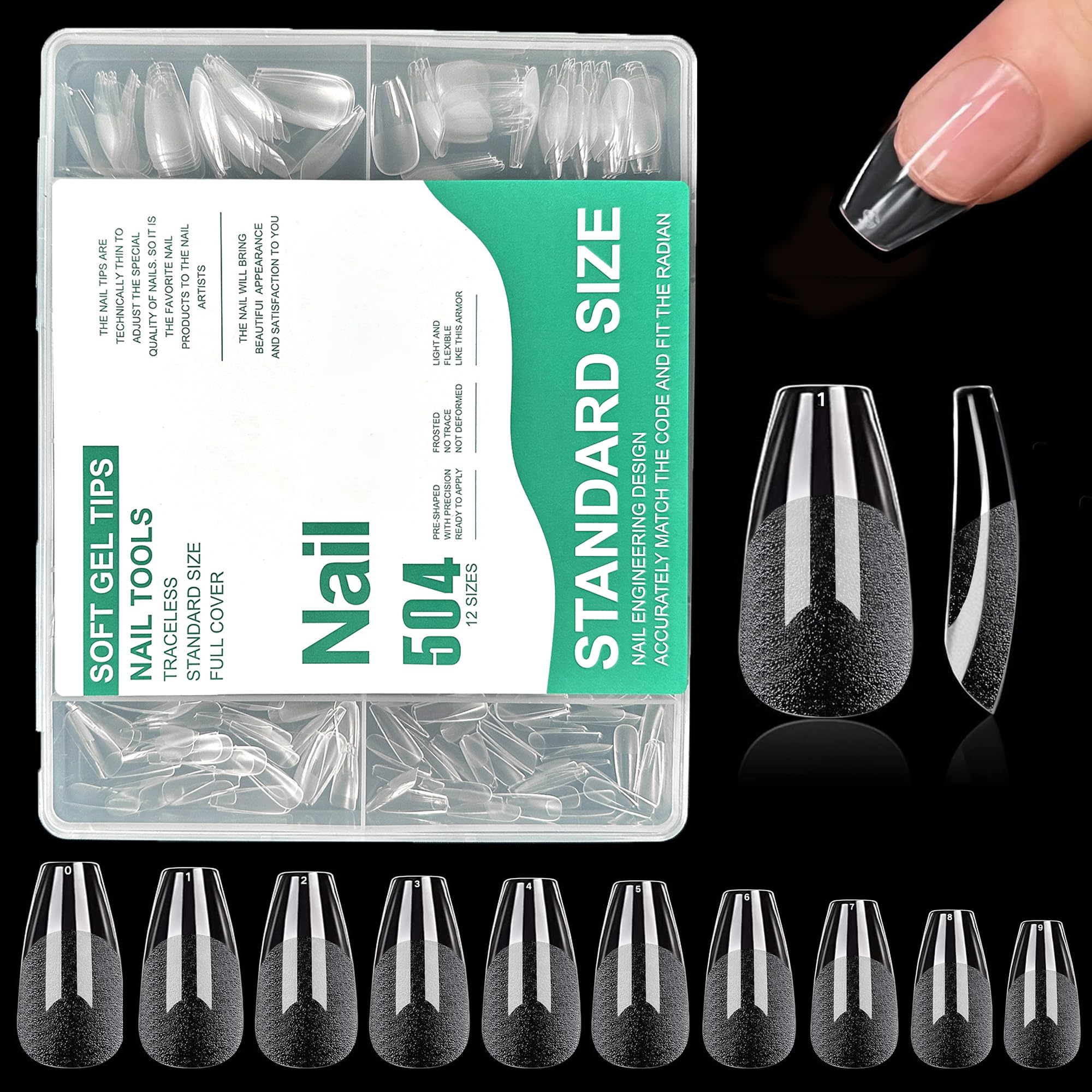 Nail Tips Short Coffin,504PCS Soft Gel Full Cover Nail Tips Kit for Nails Extensions,Clear Strong Fake Press on Nails Tips for Manicure Salons Nail Art (504 Short Coffin)