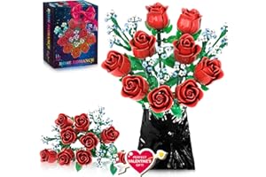 MAVO BRIX Valentines Artificial Flowers for Adults Rose Bouquet Building Set, Wildflowers Icon Flowers Botanical Collection Kits Compatible with Lego Flower, Valentines Day Gifts for Her Kids Women Girls