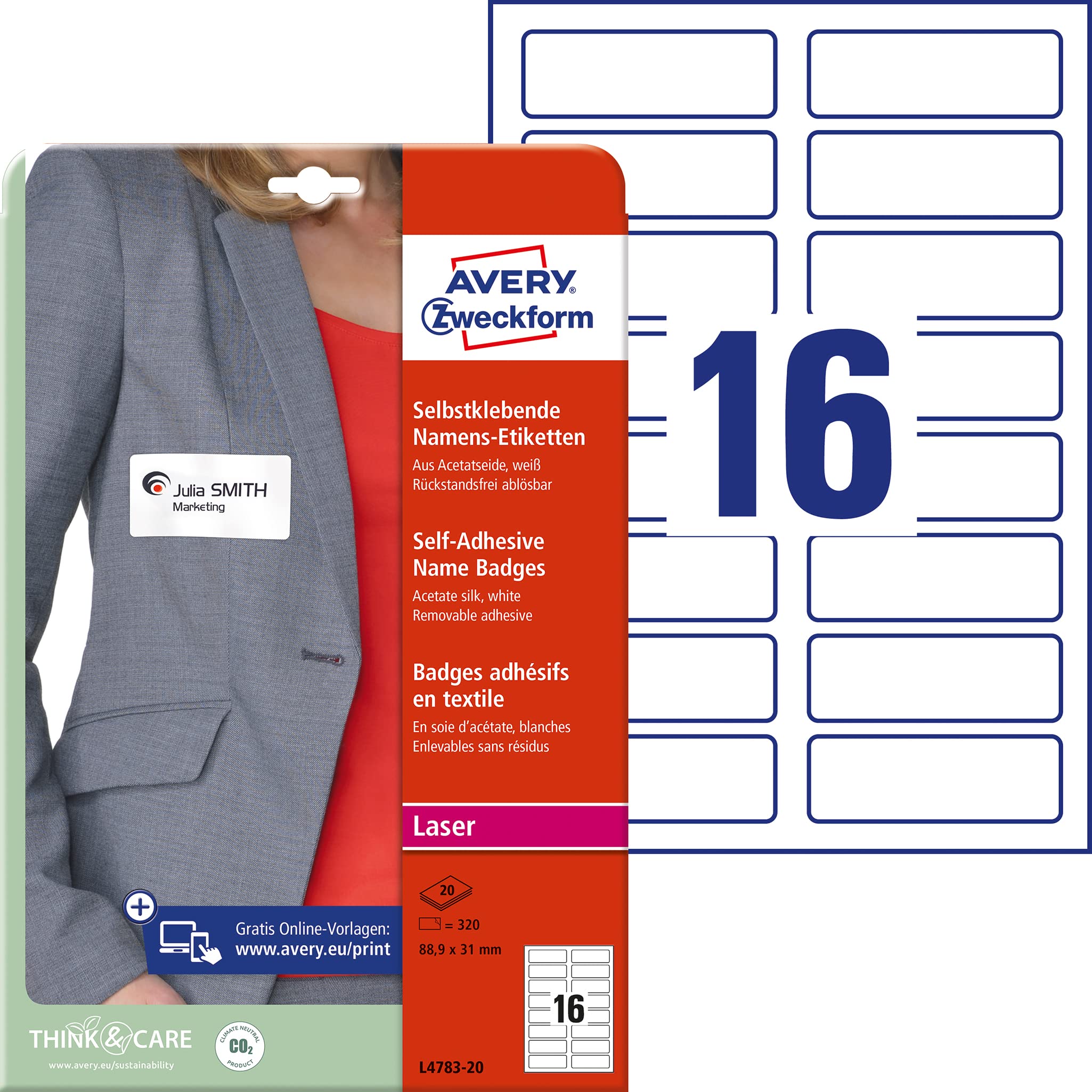 AVERY Zweckform Name Labels, 320 Labels, White, L4783