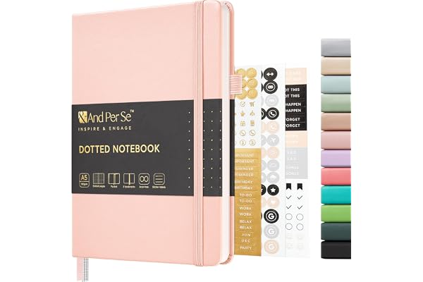 And Per Se Dotted Journal Notebook A5 Hardcover 160 Pages 100GSM Thick Paper Bullet Journal with vegan Leather Cover Lay Flat