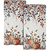 Fall Pumpkins Bathroom Towels Set Autumn Leaves Hand Towels Thanksgiving Maple Leaves Kitchen Towels Watercolor Pumpkin Harvest Dish Towels Absorbent Fingertip Towel for Hotel Beach Gym Spa 28x14 inch