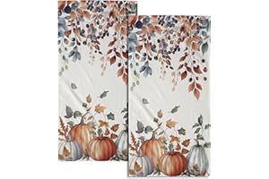 GRANBEY Fall Pumpkins Bathroom Towels Set Autumn Leaves Hand Towels Thanksgiving Maple Leaves Kitchen Towels Watercolor Pumpkin Harvest Dish Towels Absorbent Fingertip Towel for Hotel Beach Gym Spa 28x14 inch