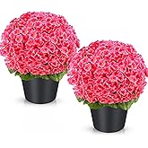 Suncalla 2 Pack Artificial Geraniums Flowers Outdoor Decoration, 20" Faux Geraniums Topiary Potted Plants, UV Resistant Fake Flowers for Front Porch, Patio, Garden, Yard, Indoor Decor(Pink)