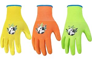 HANDLANDY Kids Gardening Gloves for Age 2-13, 3 Pairs Rubber Coated Toddler Garden Gloves for Childrens Little Girls Boys You