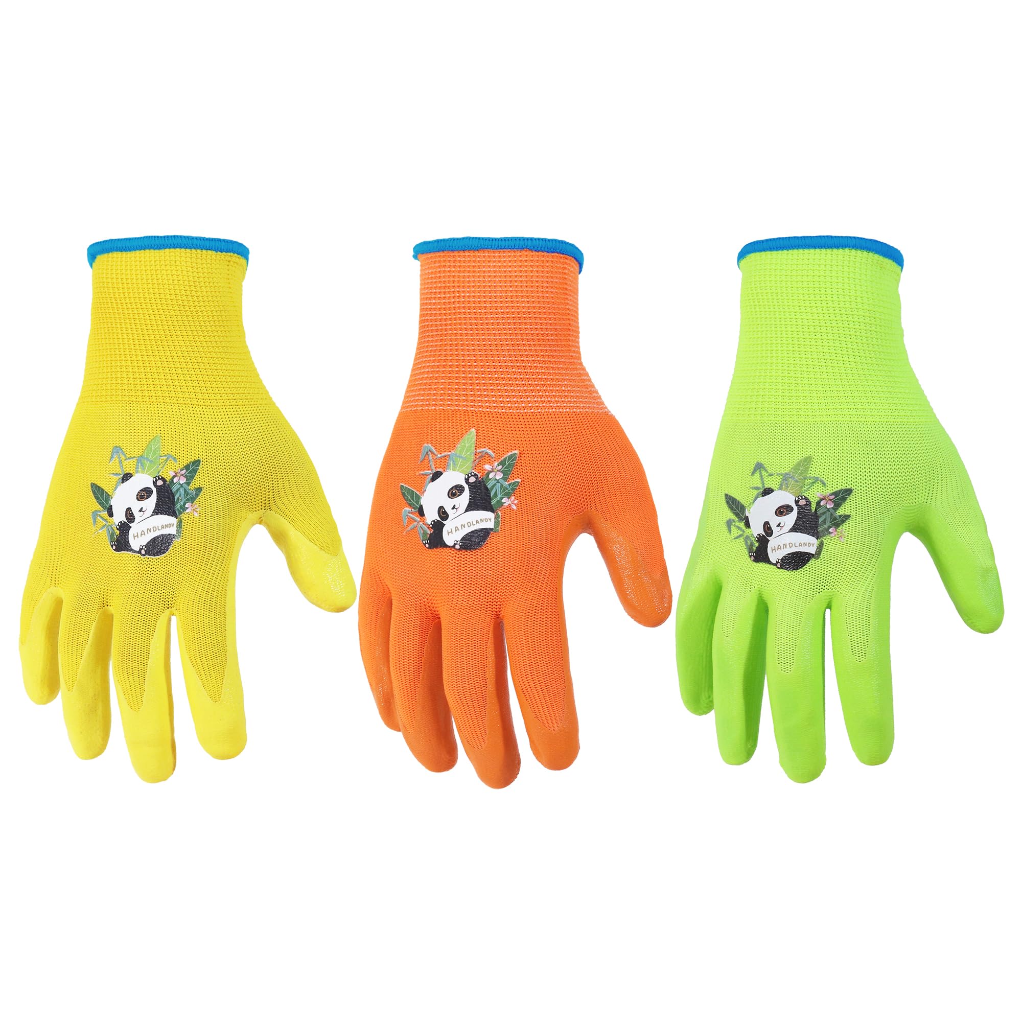 HANDLANDY 3 Pairs Kids Gardening Gloves for Age 2-13, Toddler Children Garden Yard Work Outdoor Playing Gloves, Rubber Coating, for Girls Boys Youth (Size M)