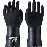 LANON 3 Pairs Nitrile Chemical Resistant Gloves, Reusable Heavy-Duty Rubber Gloves with MicroFoam Textured Palm, Acid, Alkali