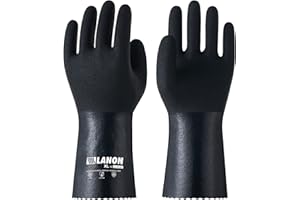 LANON 3 Pairs Nitrile Chemical Resistant Gloves, Reusable Heavy-Duty Rubber Gloves with MicroFoam Textured Palm, Acid, Alkali